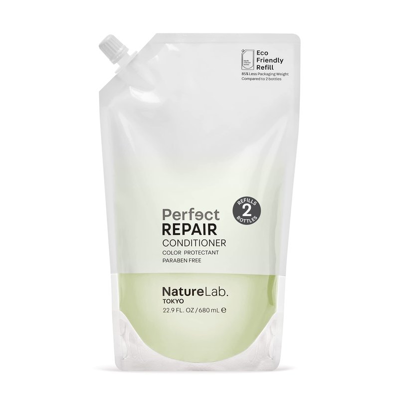 NatureLab.TOKYO Perfect Repair Conditioner - Lightweight Conditioner for Damaged, Color-Treated Hair - Penetrates Roots and Revitalizes & Restores Strands - Japanese Hair Care - Refill Pouch, 22.9oz
