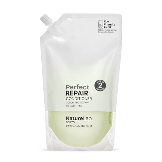 NatureLab.TOKYO Perfect Repair Conditioner - Lightweight Conditioner for Damaged, Color-Treated Hair - Penetrates Roots and Revitalizes & Restores Strands - Japanese Hair Care - Refill Pouch, 22.9oz