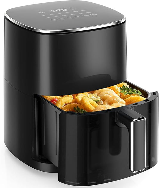 Sweetcrispy 6QT Air Fryer with Window, Square Airfryer Oven 12-in-1 for Family, 400°F Rapid Air Crispy Technology, Roast Bake Dehydrate, Nonstick & Easy-Clean Basket, Black