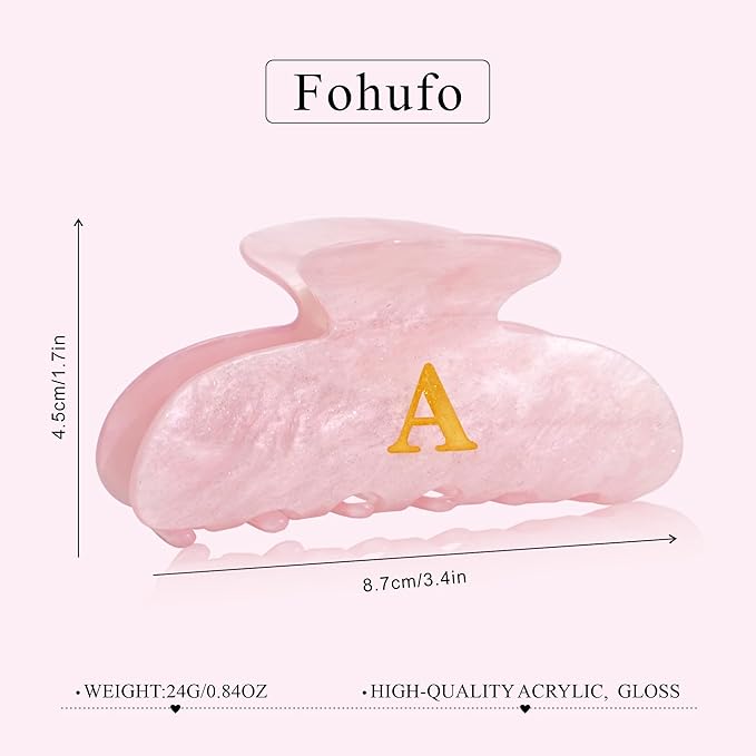 Acrylic Letter Hair Clips for Women - Pink Monogram Hair Claw Alphabet Large Hair Clip, Fashion Glitter Claw Clips Elegant And Durable Hair Accessory, Letter T
