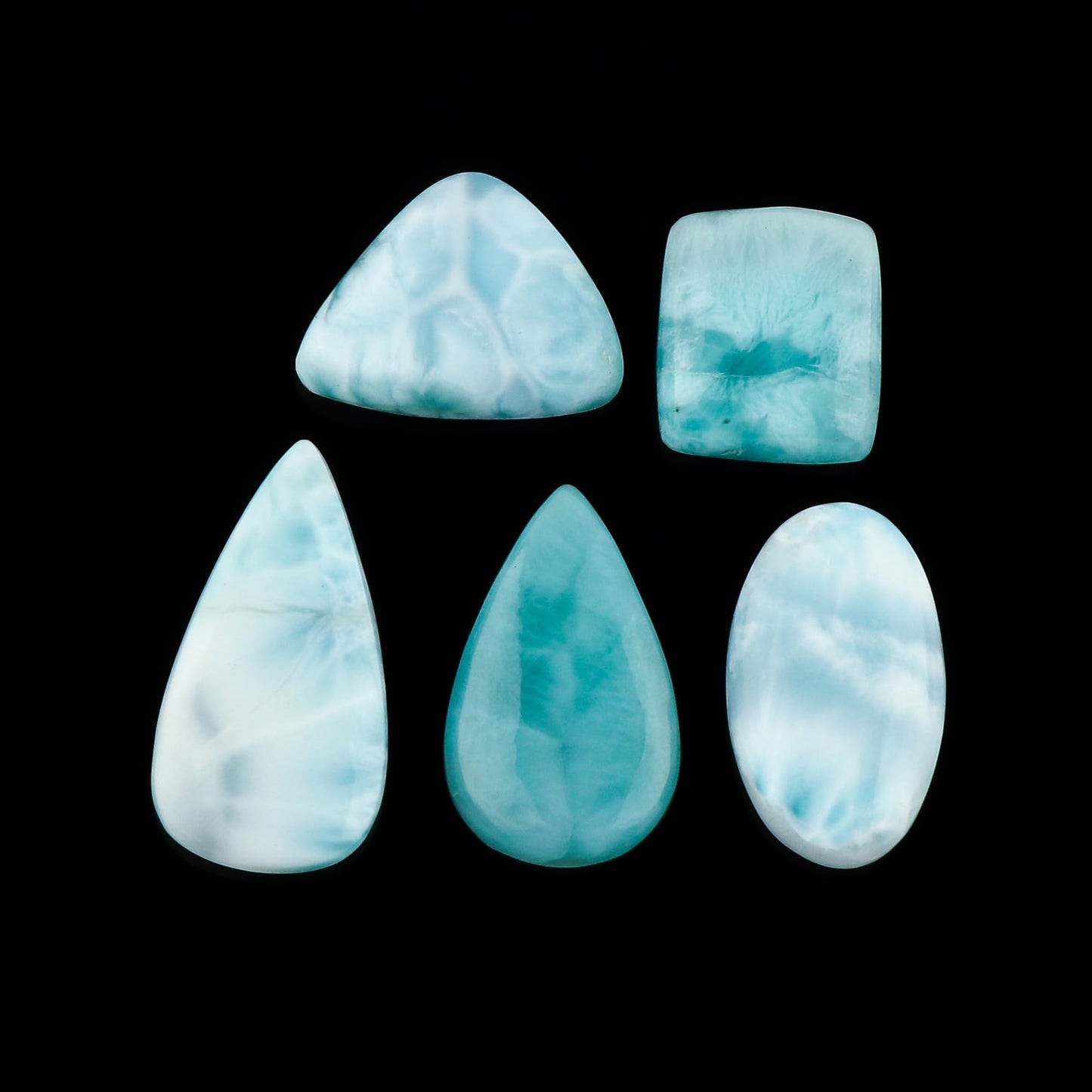 CRYSTALIS 5pcs Natural Larimar, Pectolite, Loose Gemstone, Wholesale Bulk Cabochons, Jewelry Making Supply, Chakra Healing Polished Stones, Wire Wrapping, DIY, Gem Collection, AA+ Grade