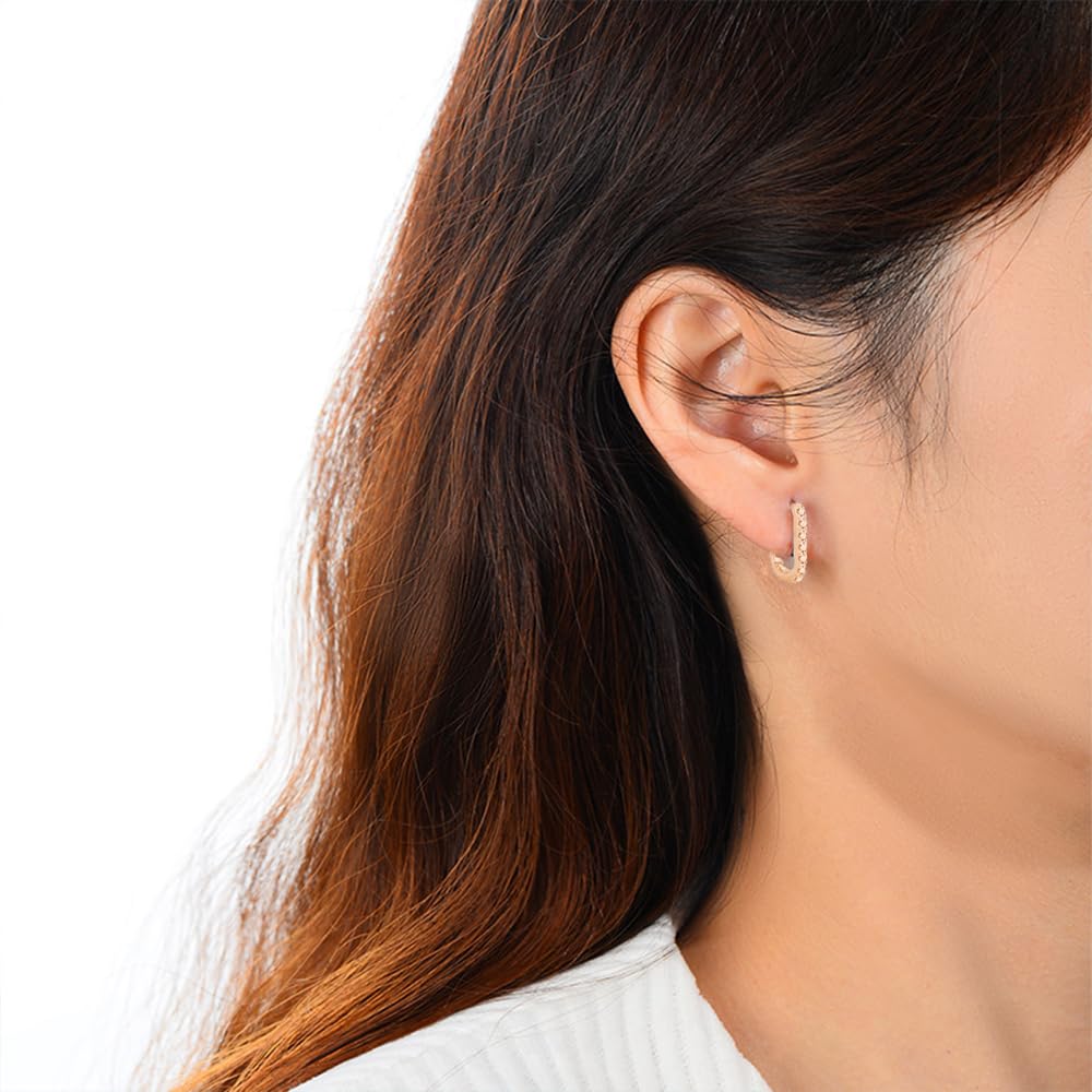 14K Rose Gold D-Color VVS1 Diamond Geometric Hinged Hoop Earrings for Women, Ideal for Valentine's Day or Women's Day Gift (14K, Rose Gold)