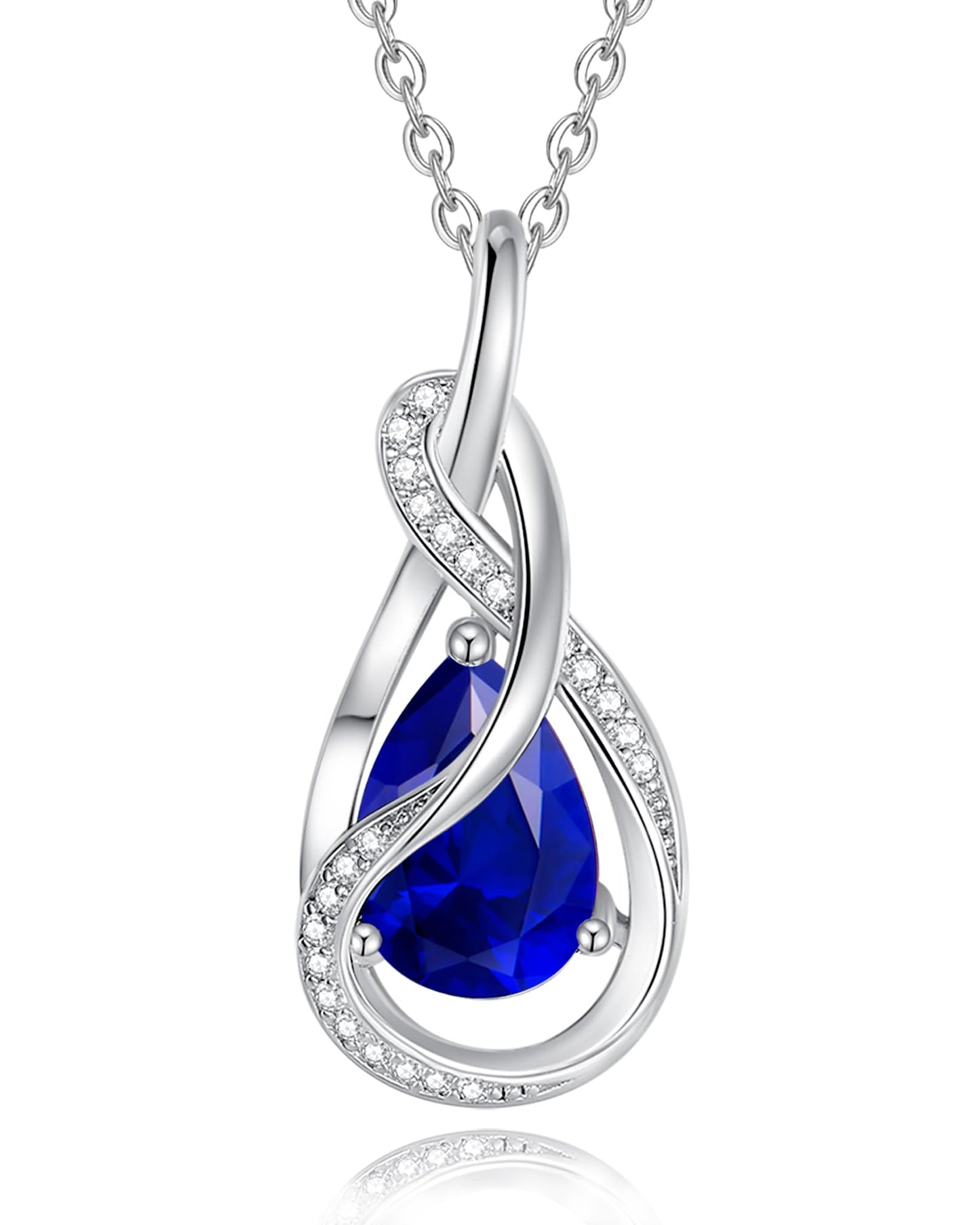 FANCIME Sapphire Necklace September Birthstone Sterling Silver Infinity Knot Pendant Necklace Blue Gemstone Fine Jewelry Birthday Mothers Day Gifts for Women Mom