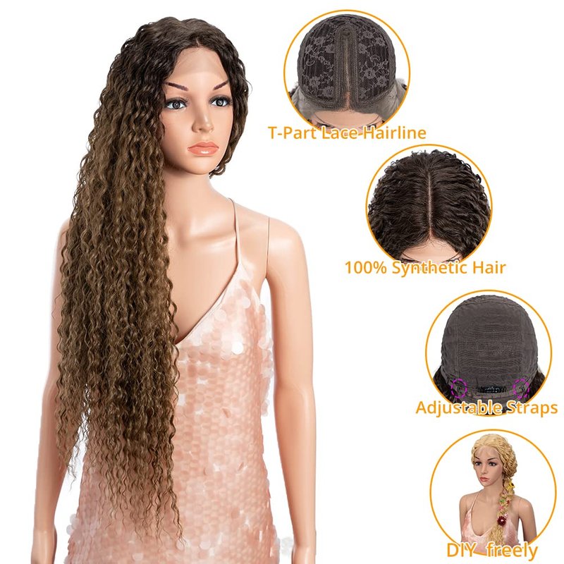 Style Icon 30" Long Curly Wig Ombre Lace Front Wig for women Heat Resistant Replacement Wig Density 130% Synthetic Wig (30 Inch, TT6/30W)