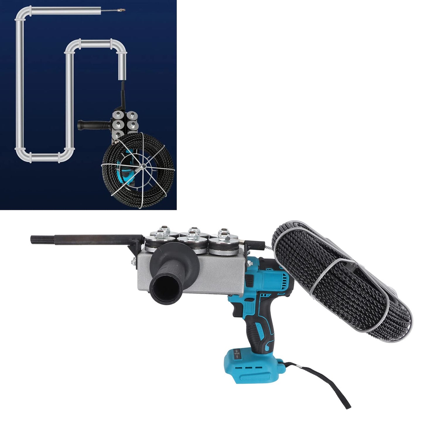 Automatic Wire Stringing Machine, Angle Adjustable Fish Tape Tools with 6 Spare Rubber Wheel, 21V Electric Cable Pipe Wearer Stringing Machine for Construction Hydropower
