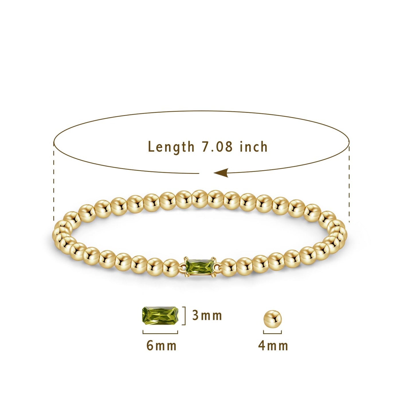 Free bird Birthstone Beaded Bracelet for Women Dainty Peridot Bracelet 14K Gold Plated Stretchable Beaded Bracelet Trendy Stackable August Birthstone Jewelry Gift for Birthday Christmas Valentine's Day