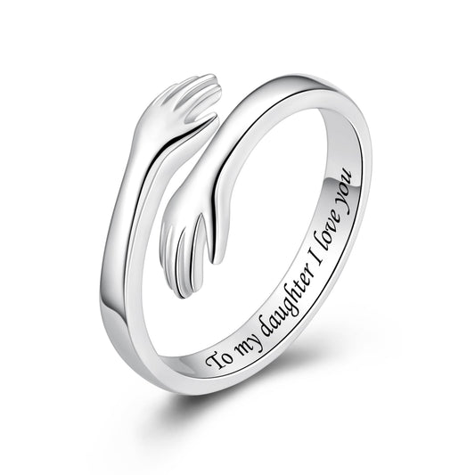 ACJFA Hug Rings for Women Sterling Silver Adjustable Ring for Women Daughter Hand Ring Jewelry for Birthday Gifts Holiday Gift (To my daughter I love you)