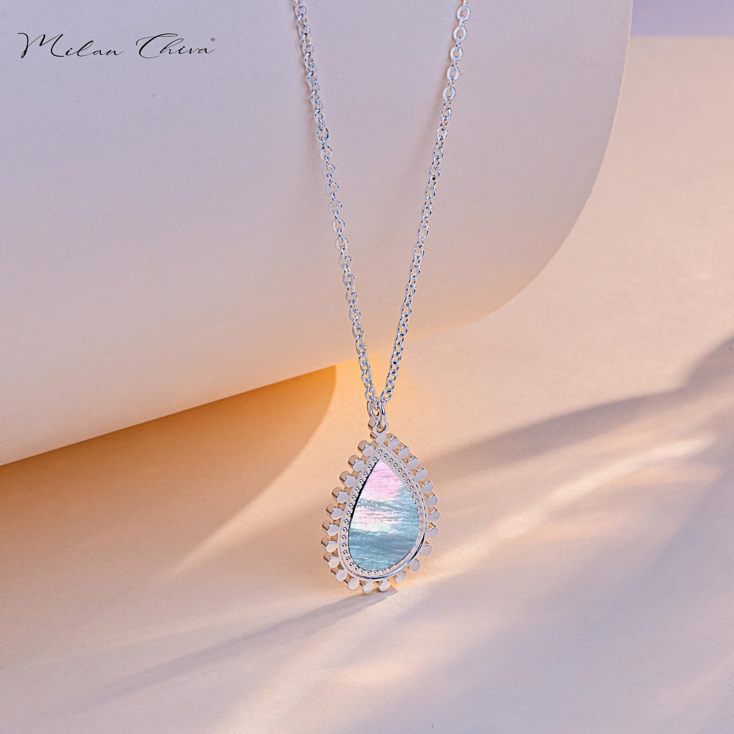 Milan Chiva Mother of Pearl Pendant Necklace 18K Silver Plated Chain Dainty Water Drop Choker Necklaces MNS-1011SL