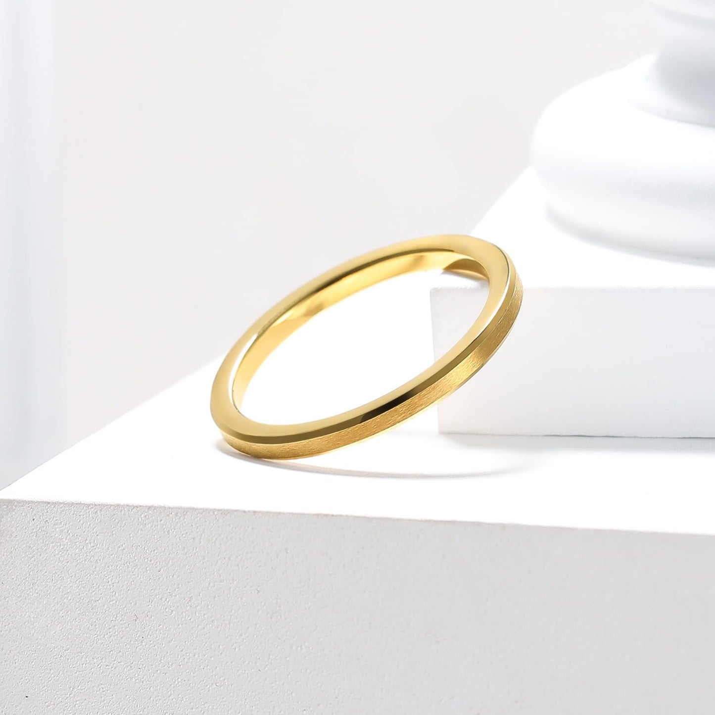 King Will 2mm Gold Tungsten Men's Wedding Band - Brushed Matte Finish, Beveled Polished Edge, Comfort Fit Size 6