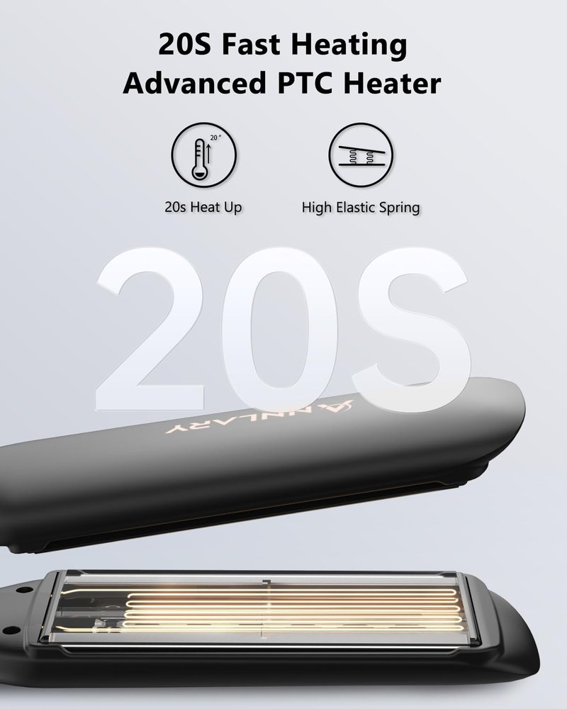 Annlary 1.75 Inch Hair Straightener, Professional Titanium Plate with Ceramic Coating Ionic Dual Voltage Flat Iron with Heat-Resistant Silicone, for Less Frizz, Shinier & Smoother Hair