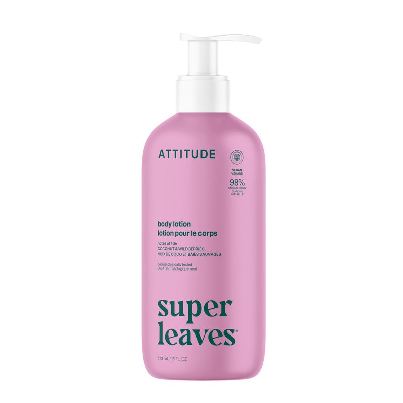ATTITUDE Body Lotion, EWG Verified Moisturizer, Vegan Skin Care Products, Non-Greasy, Hydrating for Dry Skin, Cruelty Free, Moisturizing, Coconut & Wild Berries Scent, 16 Fl Oz