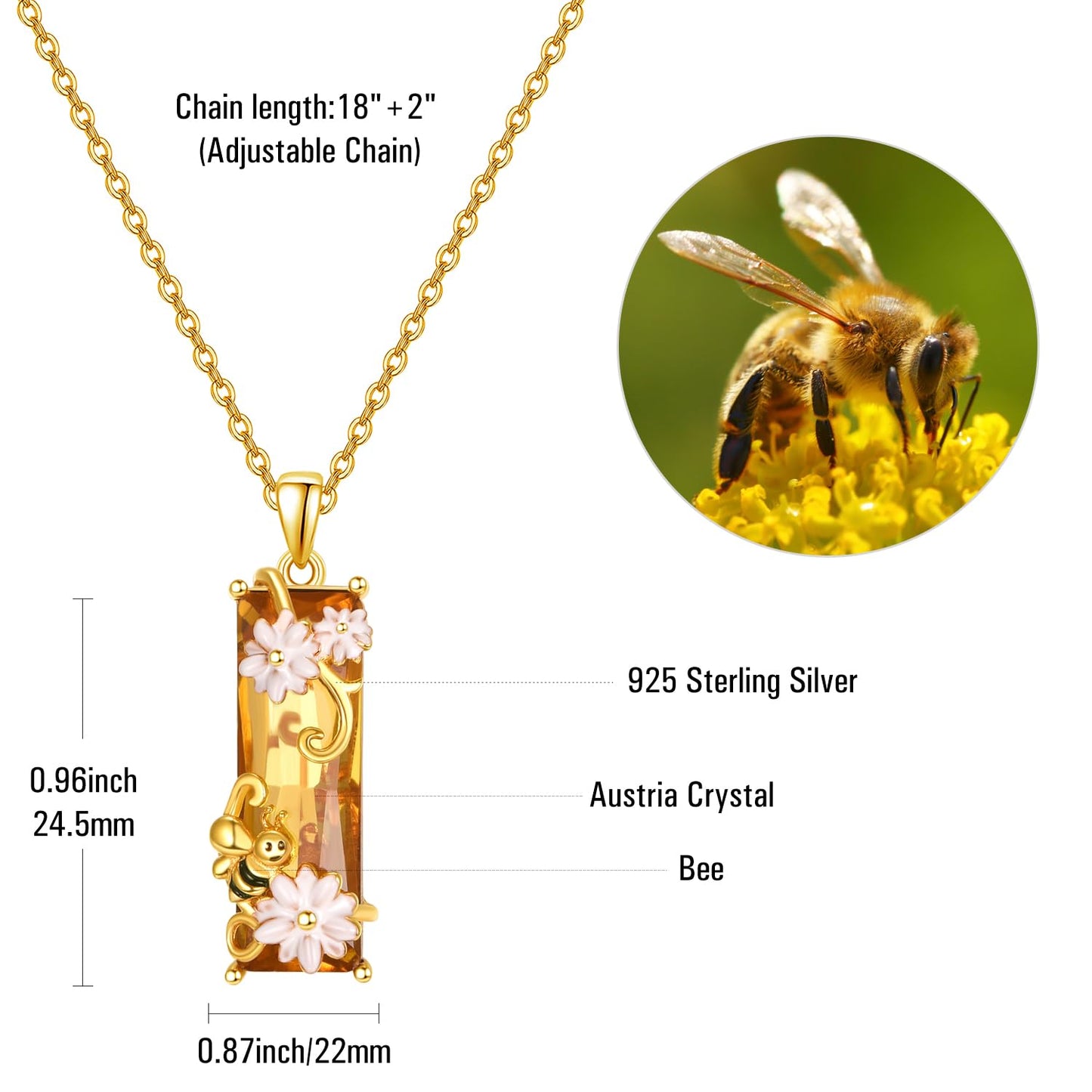 AENEAS Valentines Day Gifts for Women Her Bee Necklace for Women 925 Sterling Silver Citrine Crystal Pendant Fancy Honey Bee Jewelry Christmas Gifts for Her Wife Daughter