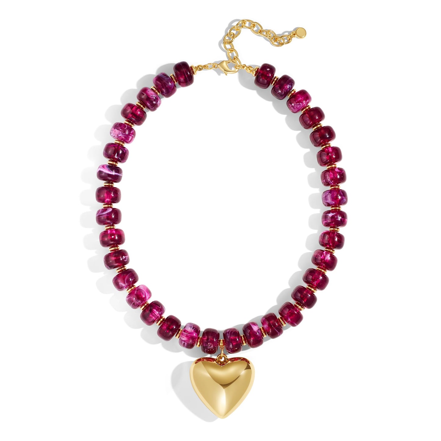 ENSKEFEN Chunky Heart Necklaces for Women Grape Purple Resin Beaded Choker Necklace Adjustable Chunky Statement Necklace Trendy Summer Beach Vacation Jewelry