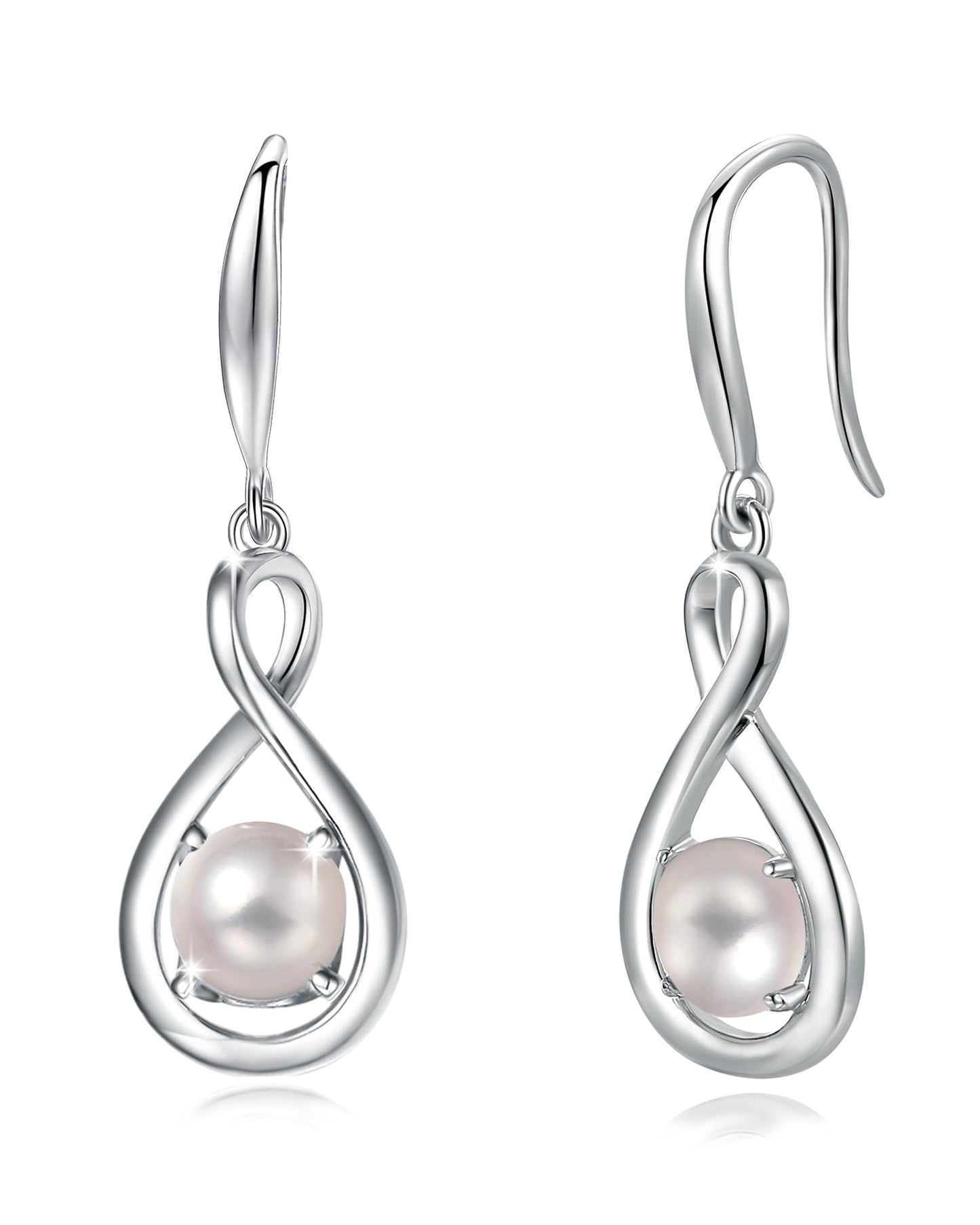 FANCIME White Pearl Dangle Drop Earrings 925 Sterling Silver Dainty Infinity June Birthstone Earring Fine Jewelry Birthday Mothers Day Gifts for Mom Her Women