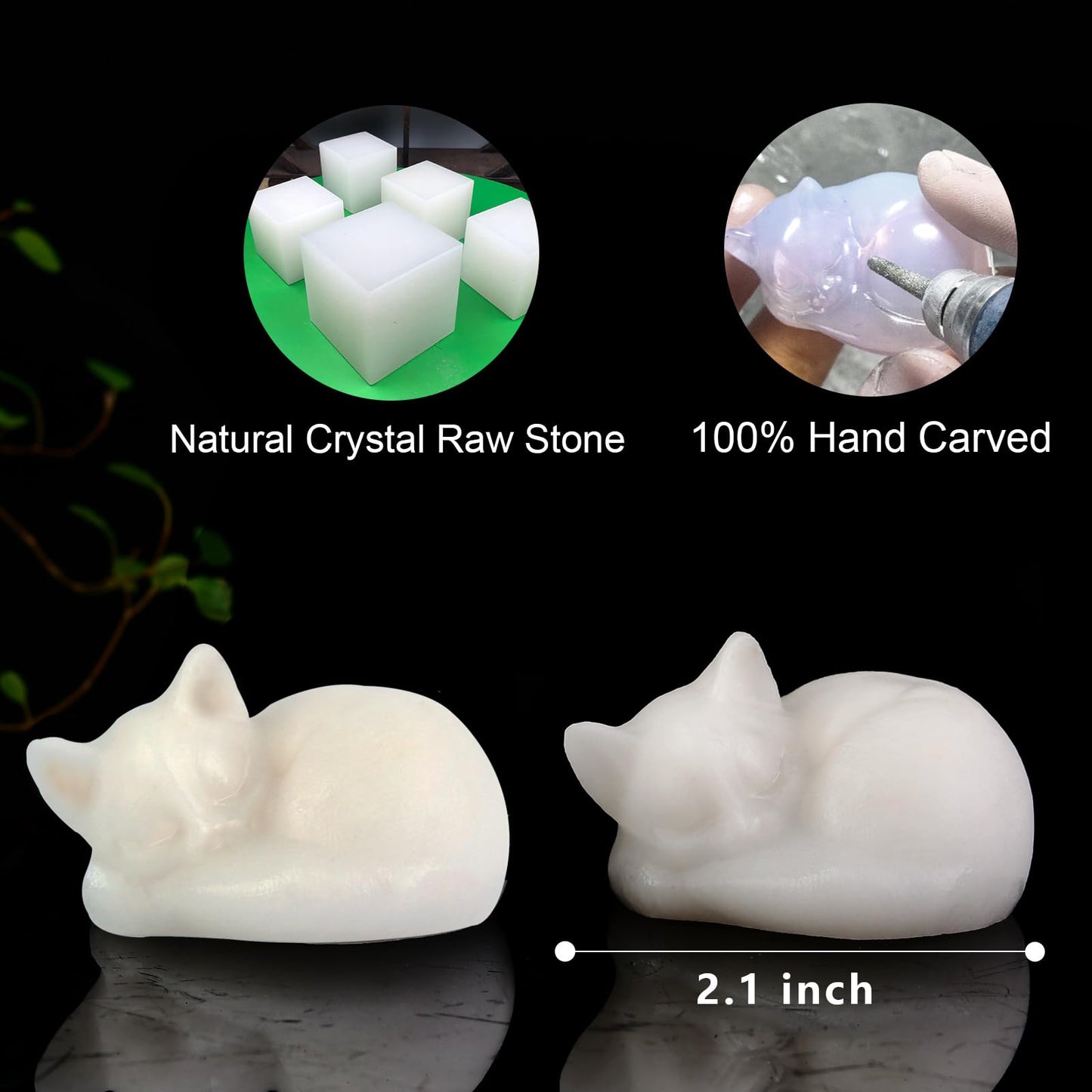 Ytbeoxk 2.1 Inch White Jade Cat Crystal Statue, Healing Crystal Sleeping Cat Gemstones Decorations, Lucky Cute Kitten Figurines, Gift Home Office Desk Decor for Cat Lover Man Woman