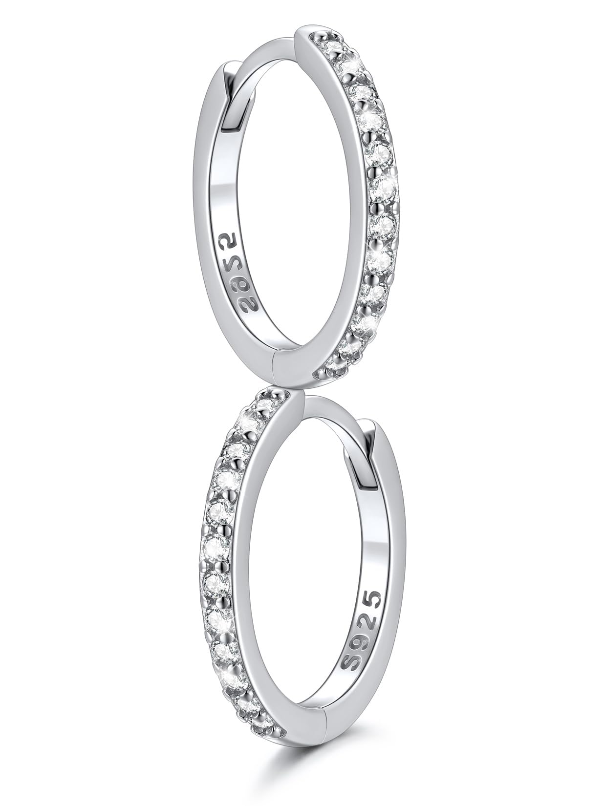 SILVERCUTE 925 Sterling Silver Huggie Hoop Earrings for Women,Hypoallergenic Small Silver Hoop Earring Cubic Zirconia Cartilage Earring Lightweight Huggies Earrings for Women,8/10/12mm