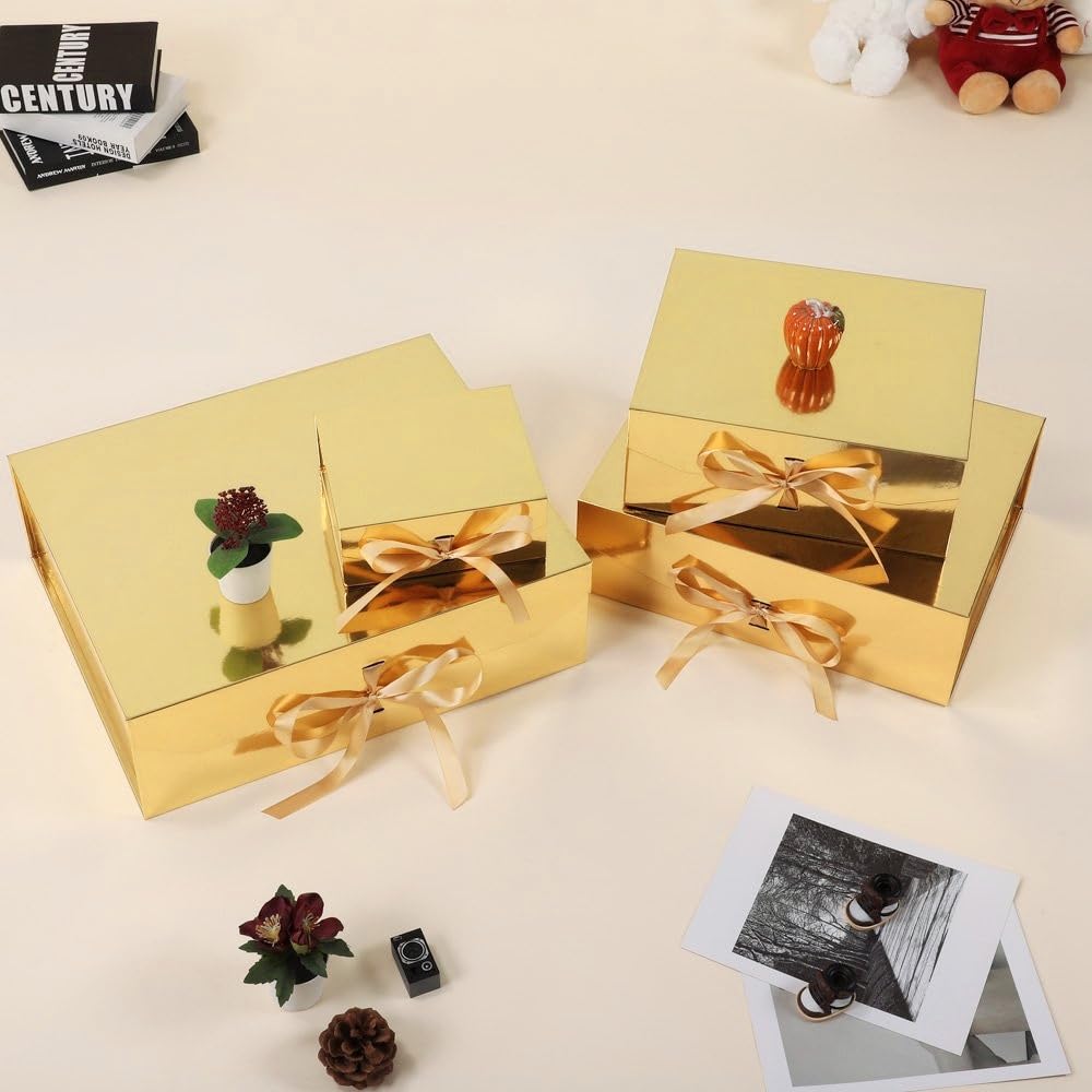 GoooodGift Large Gift Box Gold 1 Pack 13.5x11x5.3 inch Luxury Gift Box for Presents with Magnetic Closure Lid Collapsible,Birthday,Christmas,Wedding,Contains Shredded Paper Filler