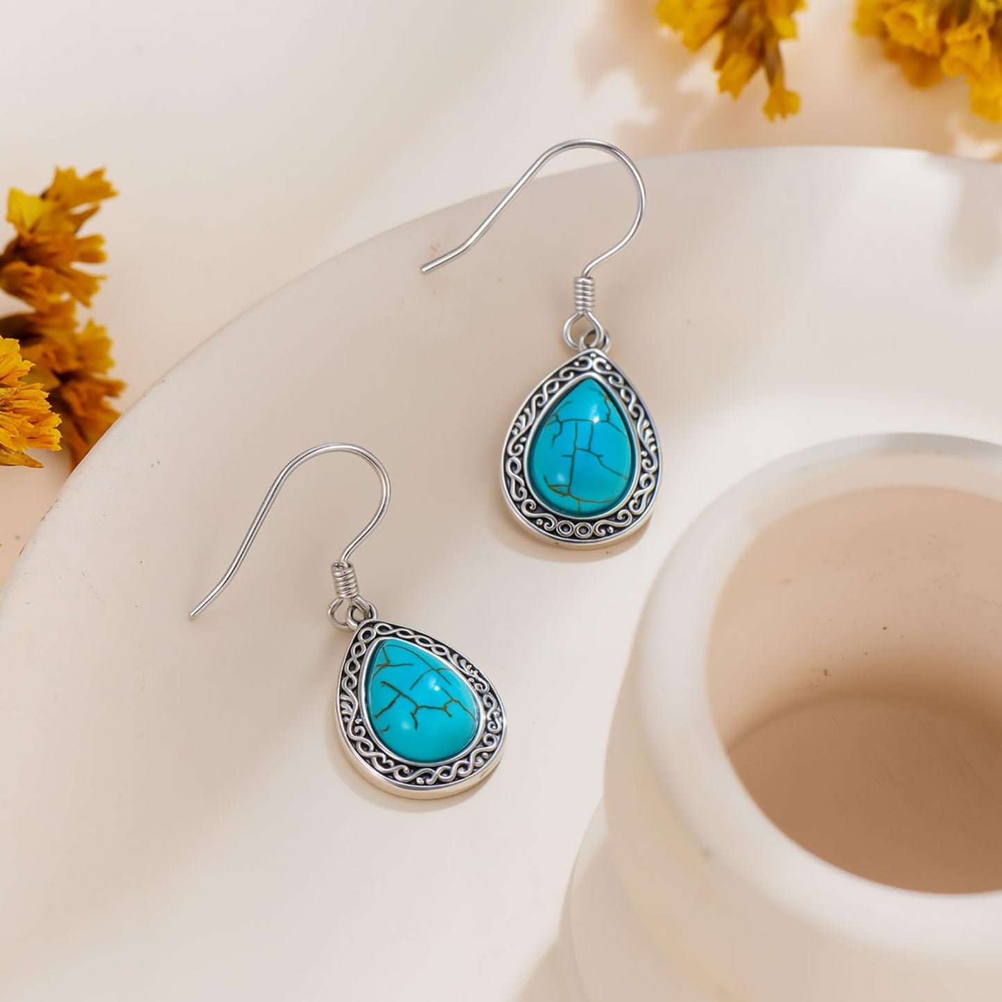 Eetaitai Natural Turquoise Earrings 925 Sterling Silver Boho Earrings Blue Vintage Native American Jewelry Western Jewelry Vintage Earrings Mothers Day Gifts for Mom Wife Sister