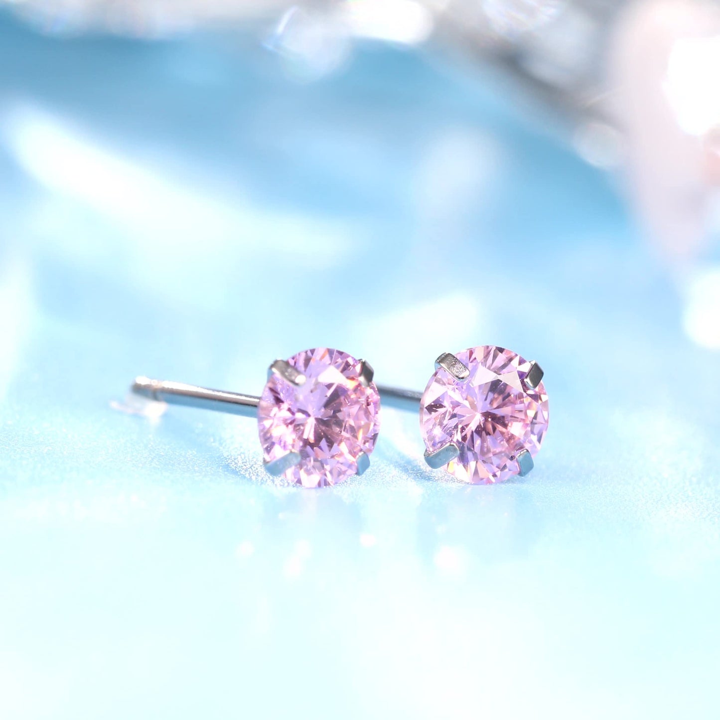Limerencia Hypoallergenic G23 Titanium Earrings, F136 Implant Grade Pure Titanium, Suitable for Sensitive Ears with Birthstone Crystals CZ Simulated Diamonds (Pink Gems)