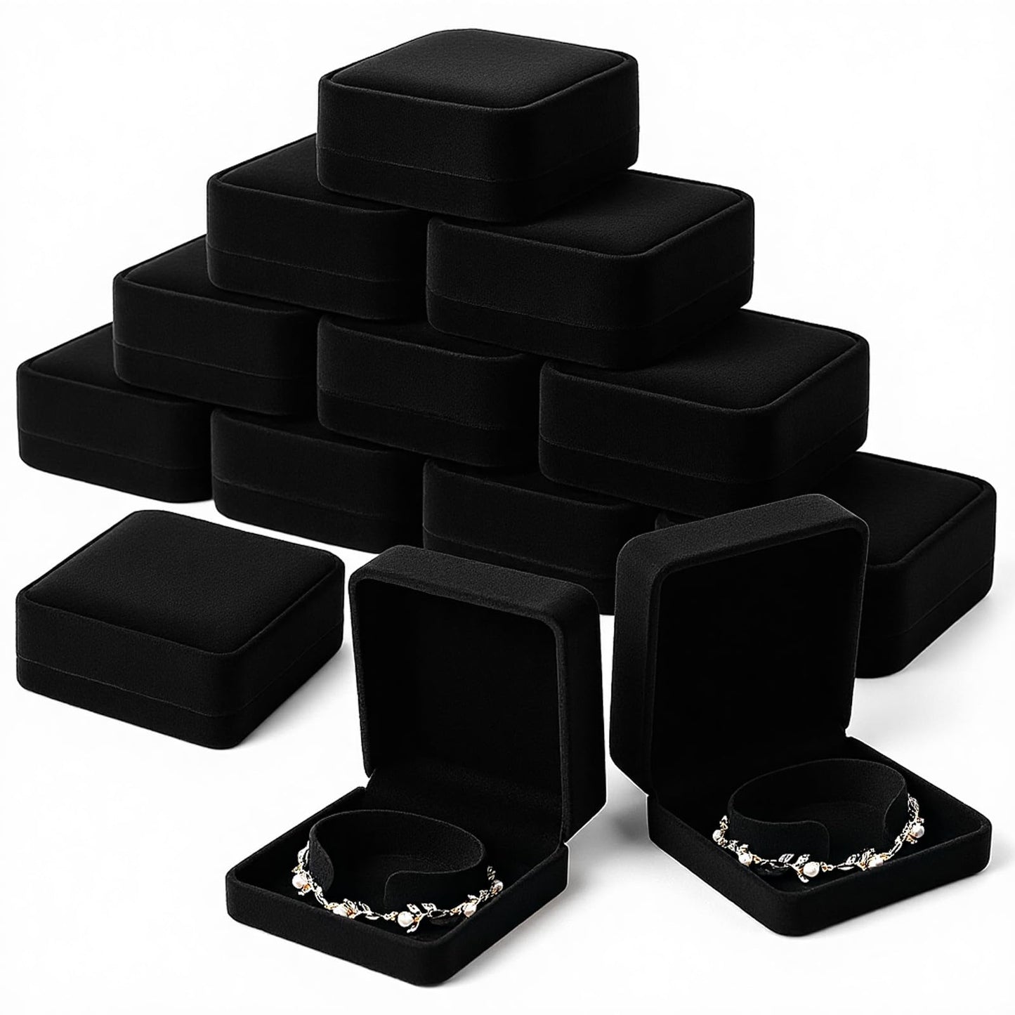 PercyEffie 12Pcs Velvet Bracelet Gift Box Bulk, Classic Black Bracelet Pendant Necklace Gift Box Case for Jewelry Storage Display Case for Christmas Wedding Engagement Birthday Anniversary