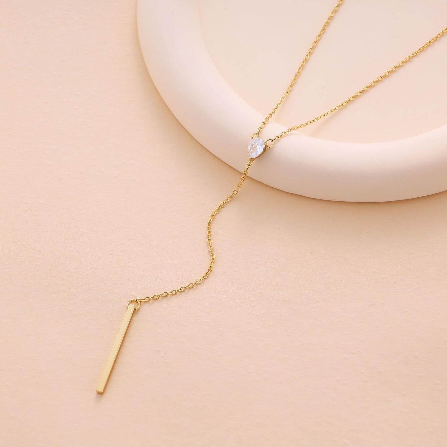 Fwlisesa Simple Necklace for Women, 14k Gold Plated Bar Lariat Necklace Dainty Long Necklaces Fashion Thin Chain Necklace Cute Y-Shaped Pendant Necklace Waterproof Jewelry for Women