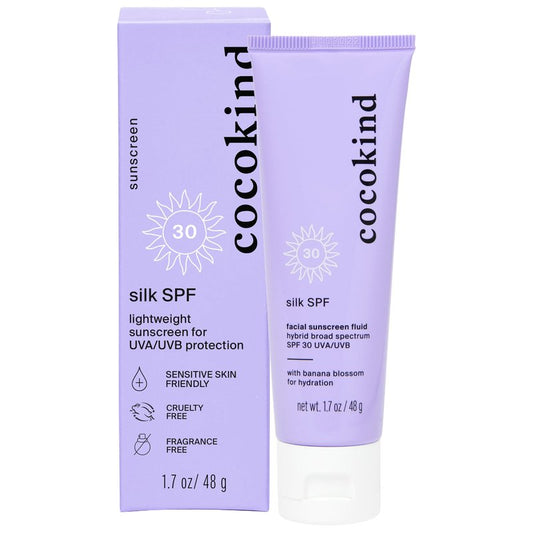 Cocokind Silk SPF Sunscreen, Lightweight Sunscreen for UVA and UVB Protection, Broad Spectrum SPF 30, Sensitive Skin Friendly with Zinc Oxide, Non-Greasy, 1.7 oz
