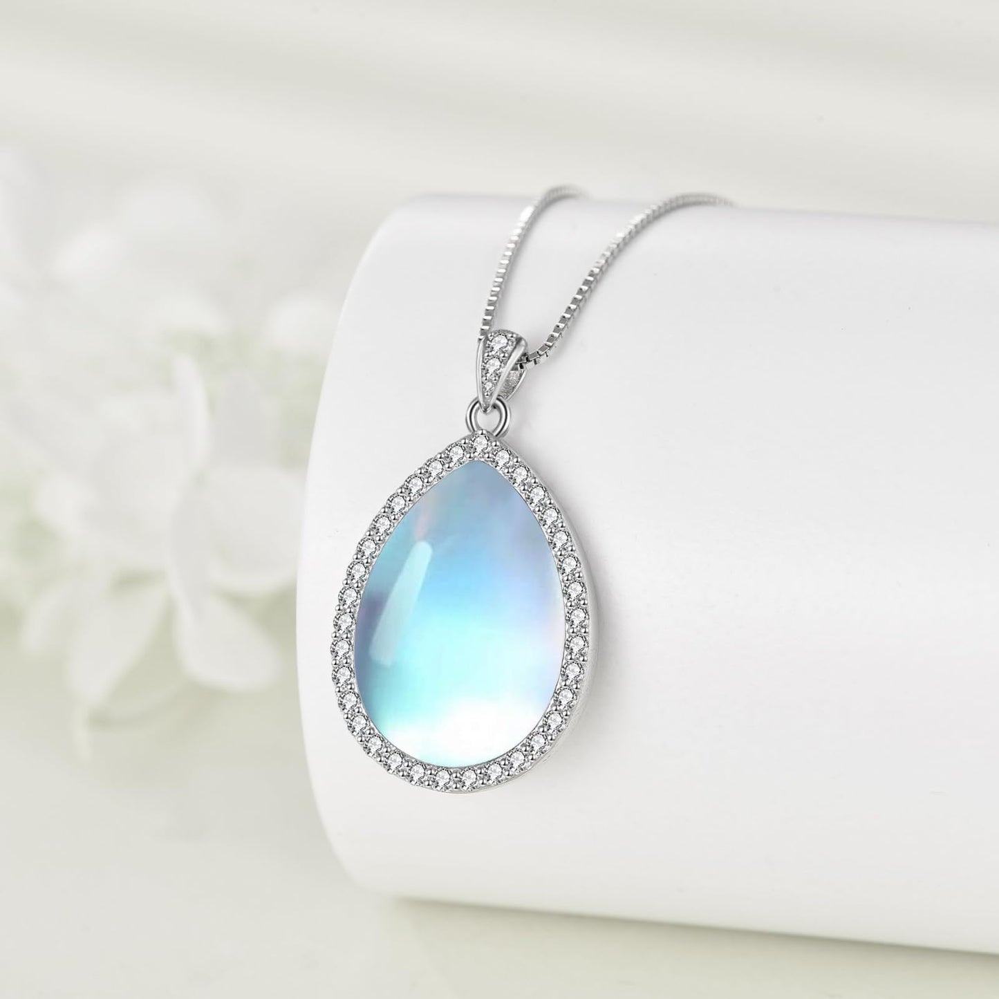YAFEINI 925 Sterling Silver Moonstone Necklace Cubic Zirconia Teardrop Pendant Necklace Jewelry for Women (Z-Cubic Zirconia Moonstone Necklace)