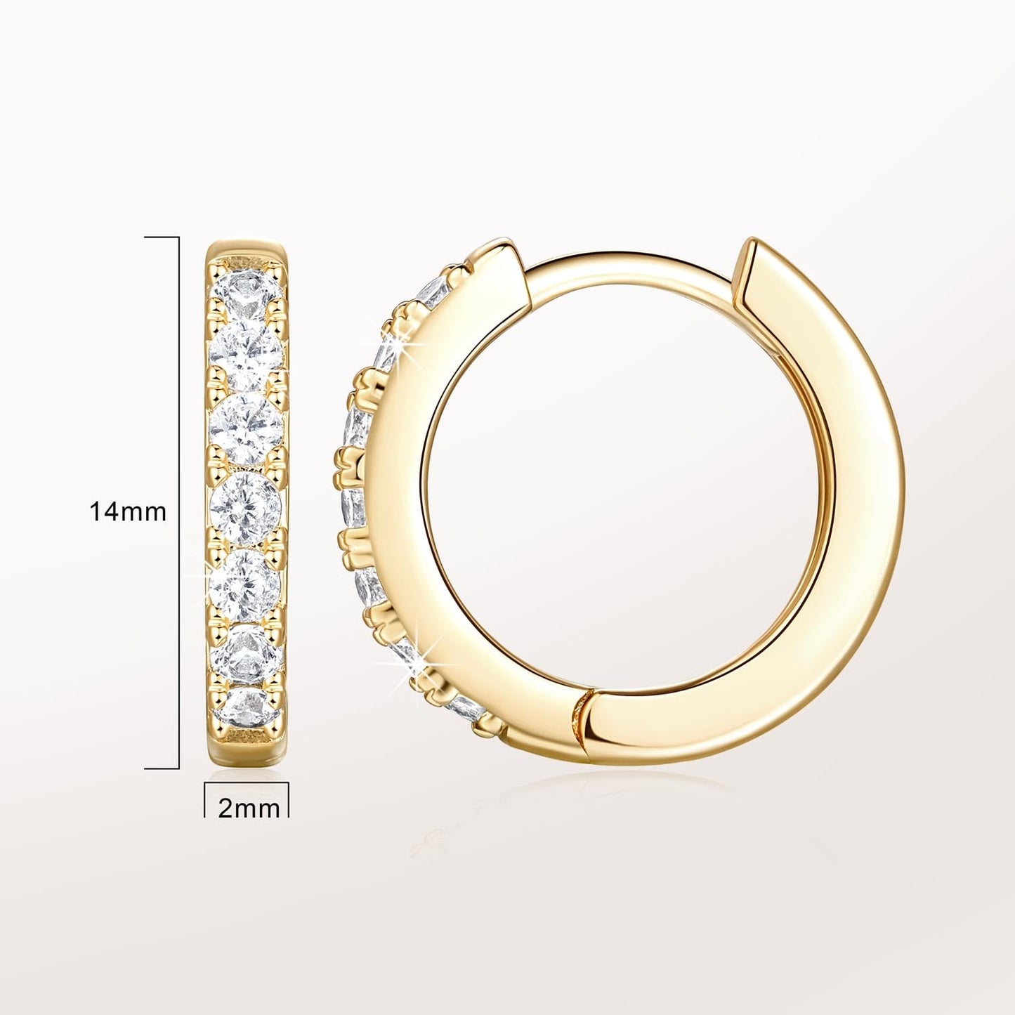 NEARLAND 14K Gold Hoop Earrings for Women 14K Gold Earrings for Women Small Gold Hoop Earring for Womens with Round Cubic Zirconia Lightweight Huggie Hoops Earring for Womens 12/14/16/20/25/30mm
