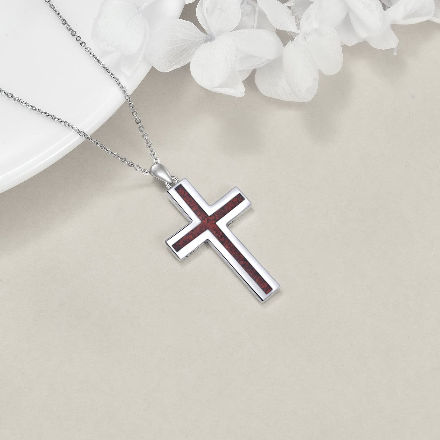 YFN Cross Necklace Sterling Silver Red Coral Cross Pendant Jewelry Gifts for Women Men
