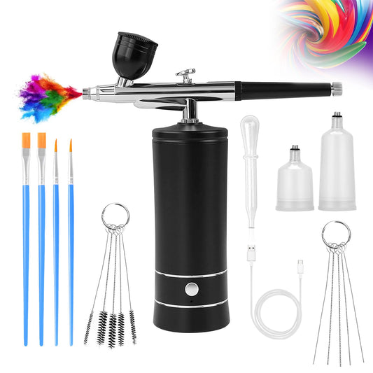 Airbrush Kit Air Brush Kit With Air Compressor Nail Charms Wireless Air Brush for Barber, Nail Art, Makeup, Model Painting (Black)