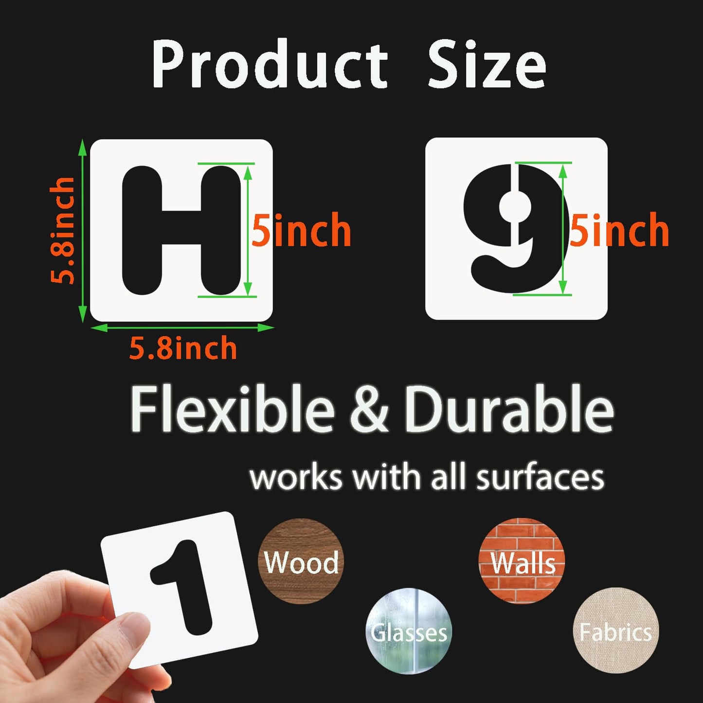 BAMIDELE 5 Inch Letter and Number Stencils, 36 Pcs Reusable Plastic Alphabet Spray Paint Stencils for Painting on Wood, Wall, Fabric, Rock, Chalkboard, Door Porch, Signage, DIY Craft Decoration