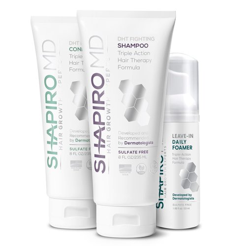 Shapiro MD Hair Growth Experts Natural Hair Kit for Thicker, Fuller, Healthier Looking Hair - Including Shampoo, Conditioner and Leave-In Daily Foam (1 Month Supply)