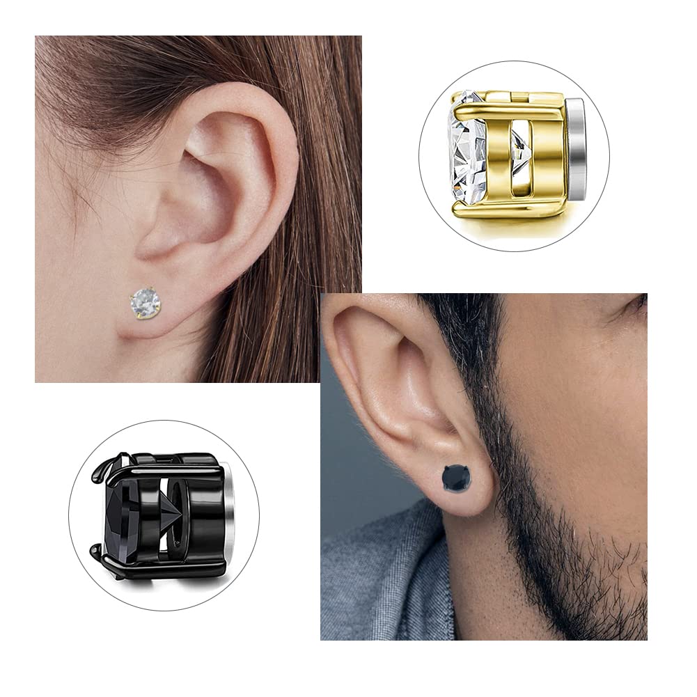 8MM Magnetic Stud Earrings for Men, Non-piercing CZ Studs, Hypoallergenic Stainless Steel Lymphatic Magnetic Earrings,Clip On Earrings For Men