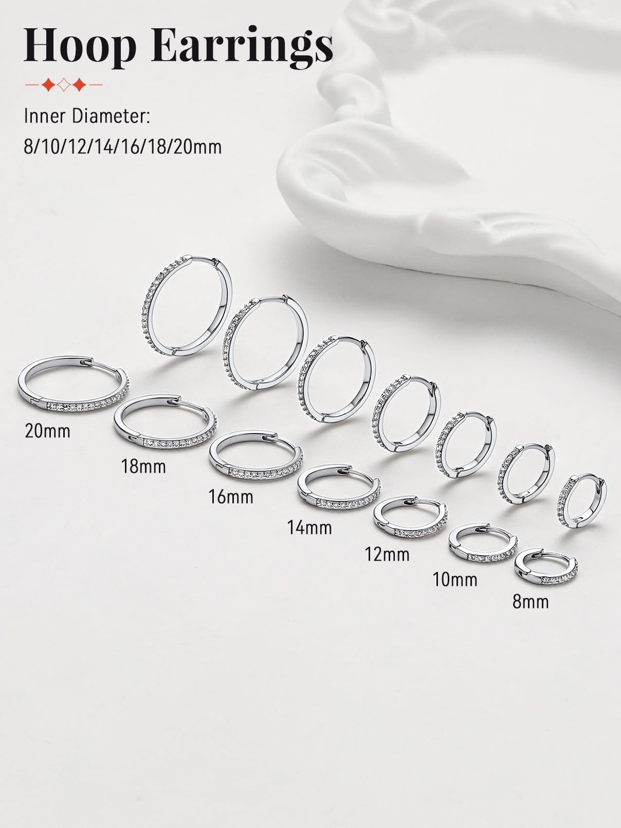 FaithHeart Cubic Zirconia Hoop Earrings for Women, Silver Hypoallergenic Huggie Hoop Earrings, Small Cartilage Earrings for Women 8mm, Send Gift Box