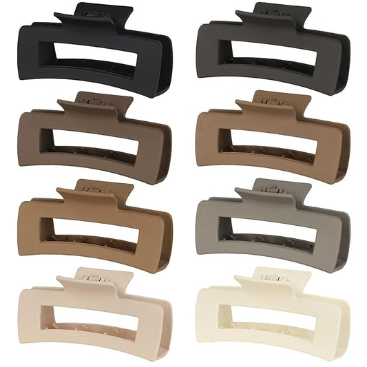 8 Pcs Large Hair Claw Clips, 4.1 Inch Non-slip Big Square Matte Hair Claws for Women, Strong Hold Banana Clip for Thick Thin Hair(Coffee)