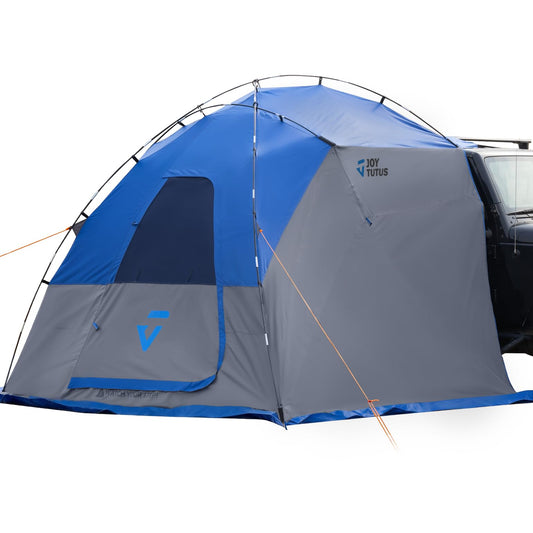 JOYTUTUS Car Shelter with Full-Coverage Sunshade for Side or Rear, Universal Mount Vehicle Awning and Car Camping Tent, Easy Set-up Buckles, Roll up Sides and Windows, UV50+, Rainproof, Gray Blue