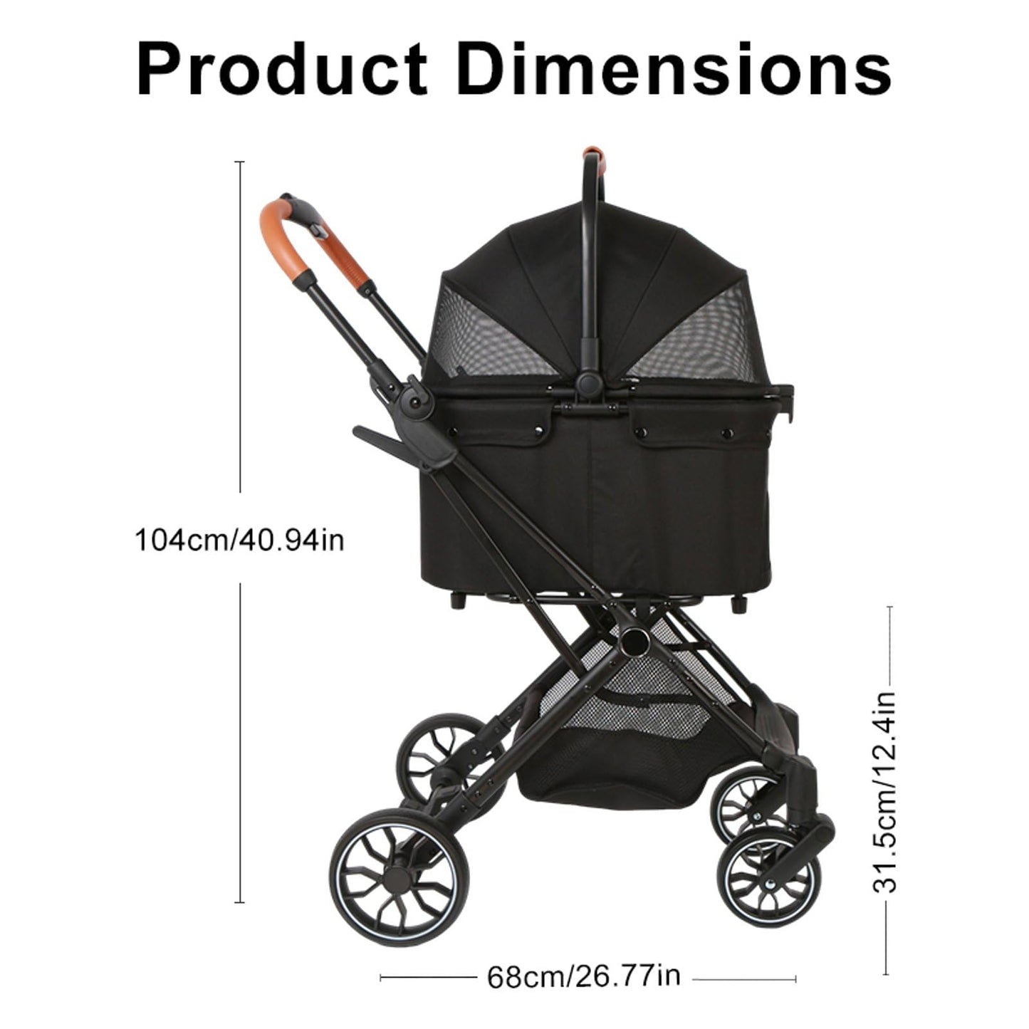 Pet Stroller for Small Dogs and Cats, Detachable Dog Cat Stroller with All-Terrain Shock Absorbing Wheels, One-Click Foldable Design, Adjustable Canopy (Khaki)