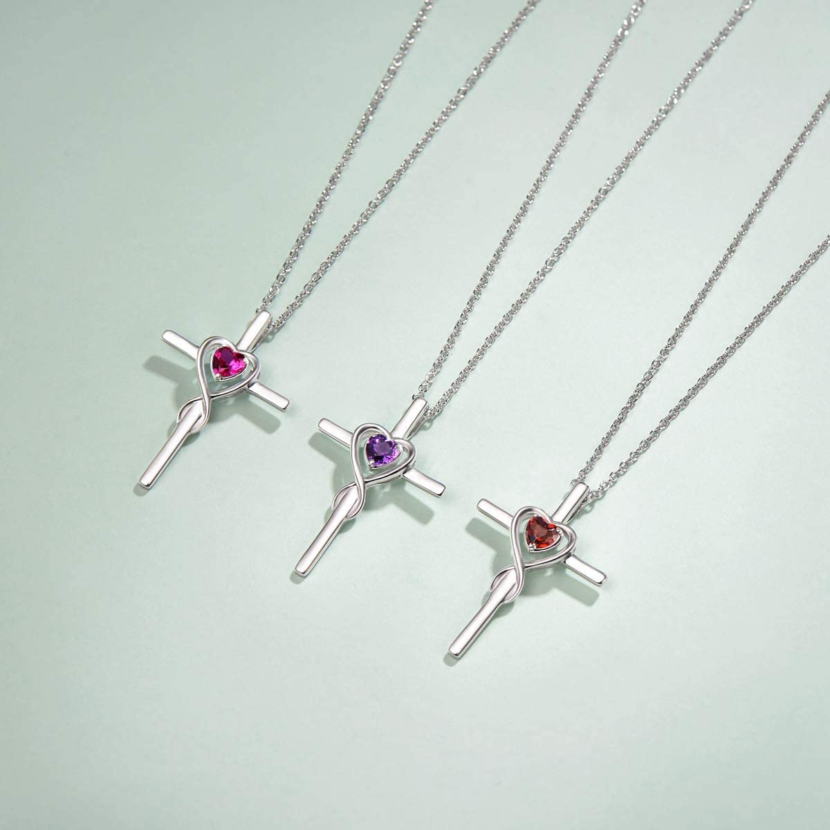 FANCIME Ruby Cross Necklace For Women Sterling Silver Birthstone Necklace Ruby Infinity Heart Cross Pendant July Birthstone Jewelry Gifts Valentines Day Gifts for Women