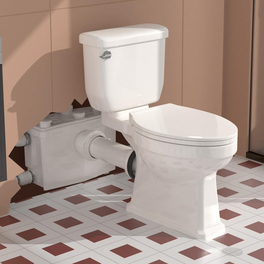 800W Macerating Toilet System, HIGH POWER Upflush Toilet with Grinder Pump for Basement, 4 Inlets for Kitchen/Laundry/Shower/Sink, 36ft Head Lift, Elongated Tall Toilet, Extension Pipes for Hiden Pump