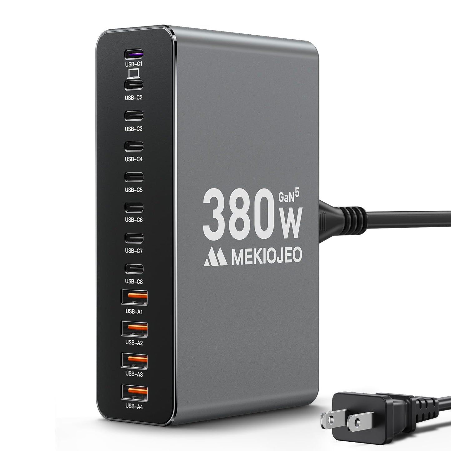 12 Ports Aluminum Alloy 380W Charging Station Fast USB C Charger Block 65W Laptop GaN Charger for MacBook Pro/Air/iPad Pro/iPhone (Gray)