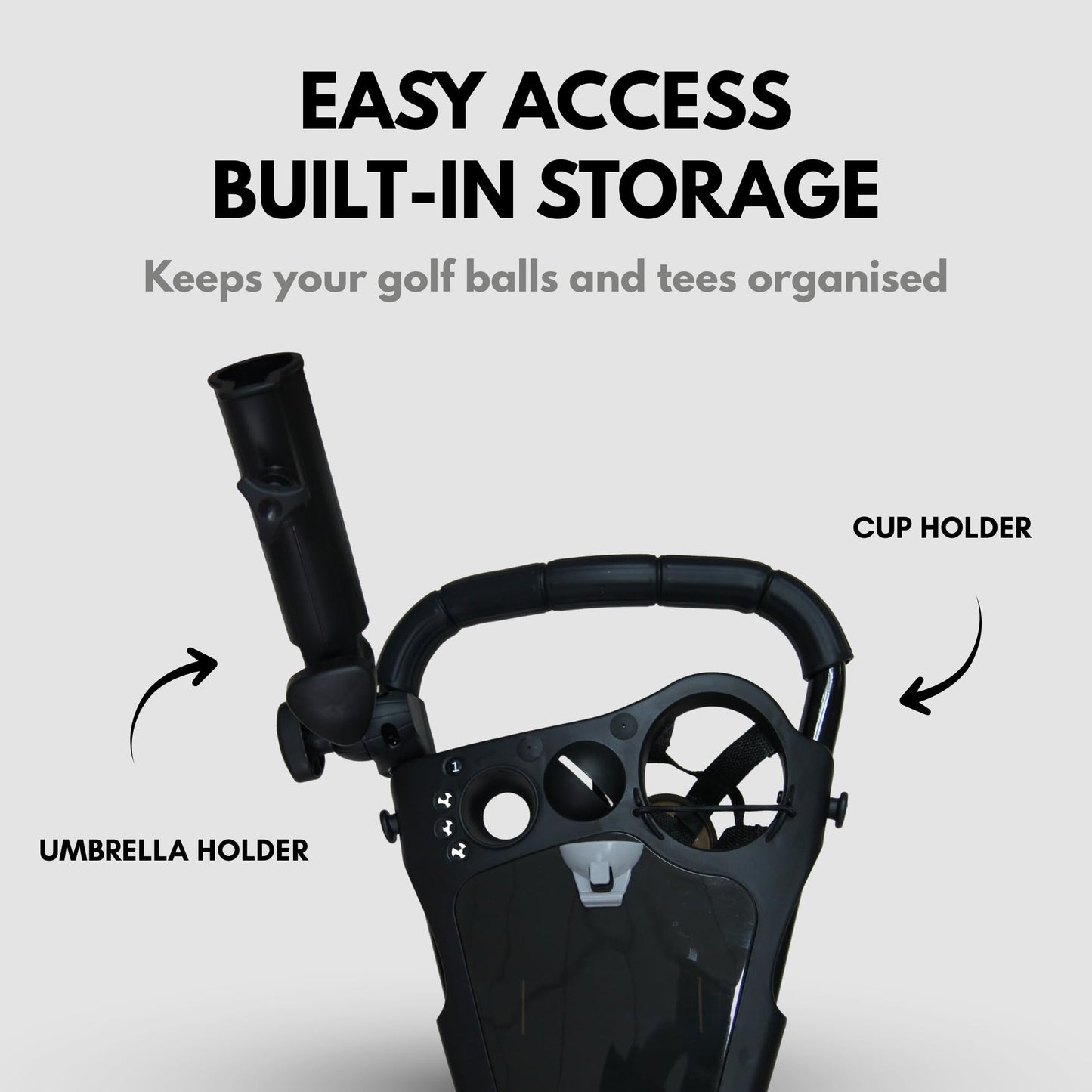 Qwik-Fold 3-Wheel Golf Push Cart with Foot Brake – 1-Second Fold & Unfold Trolley, Lightweight Aluminum Frame, Adjustable Handle, Smooth Ball-Bearing Wheels, Umbrella Holder & Storage - Black/Charcoal