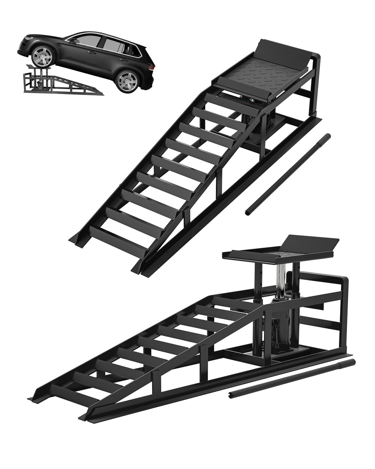 Hydraulic Car Ramps 5T 11000lbs Low Pro-File Car Lift Service Ramps Truck Trailer Garage, 4-Level Height Adjustment, Lift Height 11.61-16.21 Inches, 2 Pack