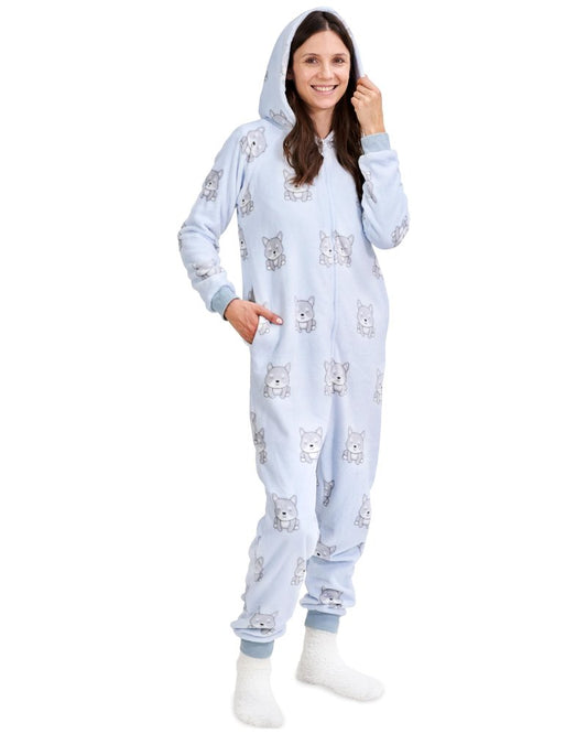 The Big Softy Adult Onesie Pajamas for Women, Cute Onesie for Women, Onesies for Teens, Fleece Teen PJs (Blue Pups, Adult - X-Large)
