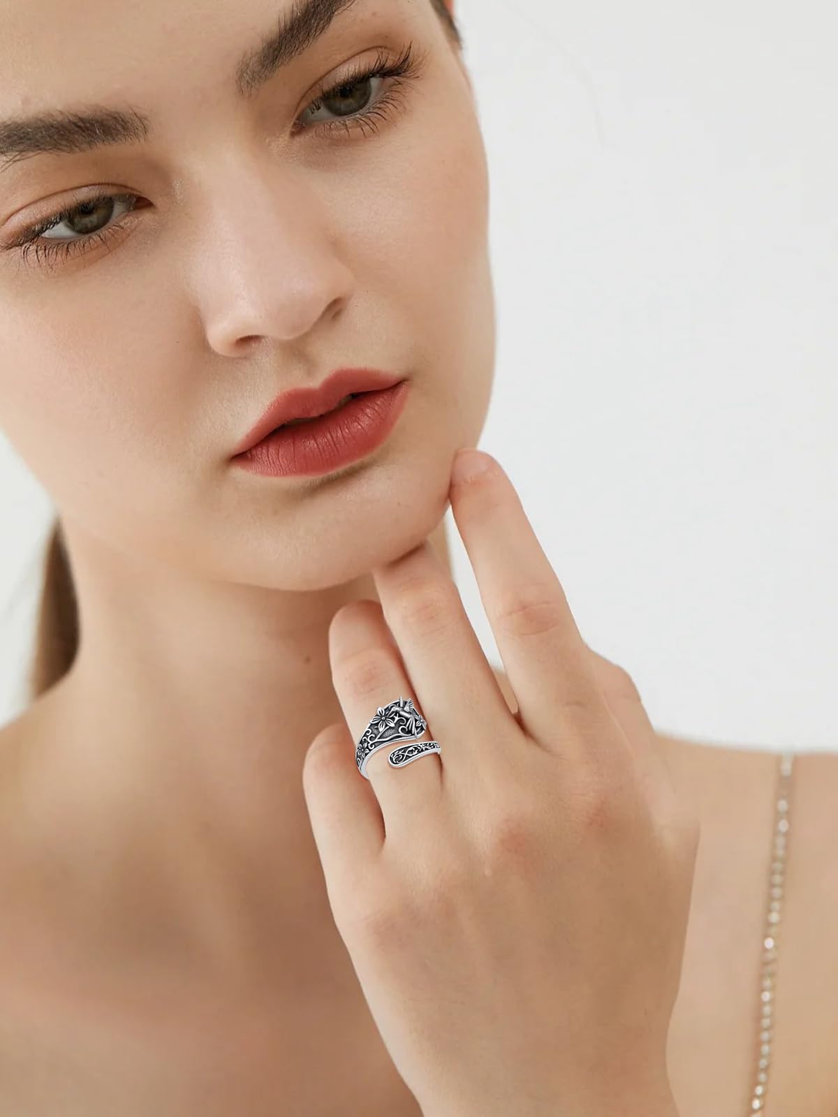 Midari Hummingbird Spoon Rings Sterling Silver Hummingbird Ring for Women Bird Ring Adjustable Hummingbird Thumb Rings Vintage Open Ring Hummingbird Jewelry for Women(Customization)