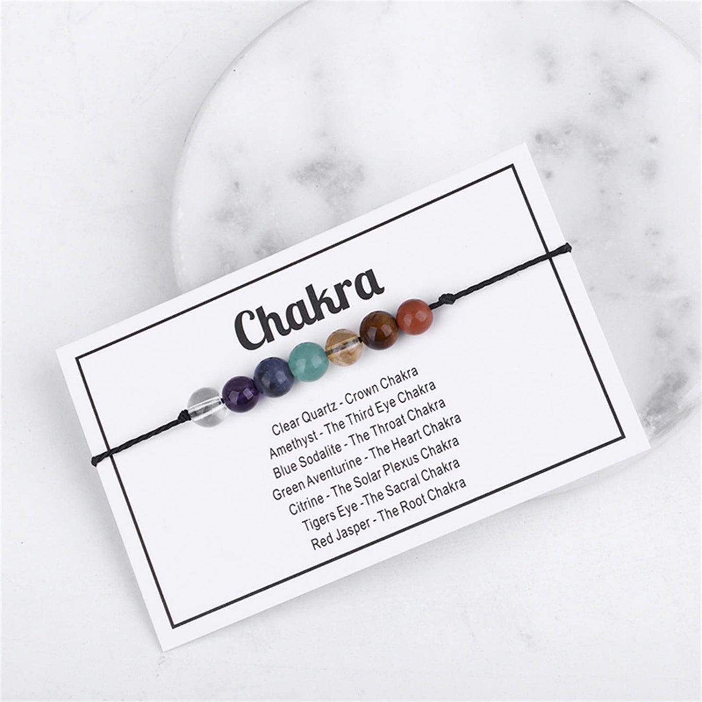 Multistyle Healing Crystal Stone Bead Strand Card Bracelets Handmade Adjustable Wax Rope Yoga Amethyst Tigereye Chakra Bracelets for Women Men Meditation Relax Anxiety Jewelry Gift (Chakra)