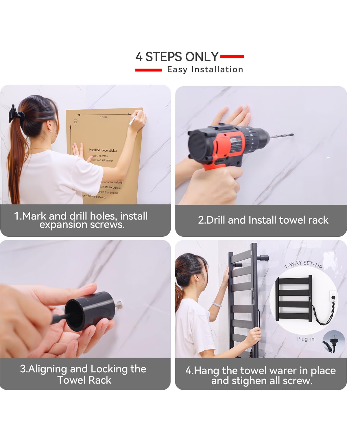 Sawlece Towel Warmers for Bathroom,Space Aluminum Wall Mounted Towel Warmer Rack, Heated Towel Rack for Bathroom,8 Bars Electric Towel Heater with Built-in Timer,Plug-in,Matte Black
