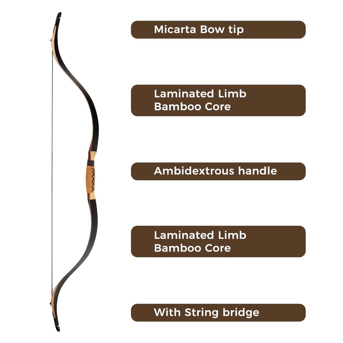 Deerseeker Archery 52" Recurve Bow Traditional Handmade Longbow Ambidextrous Horsebow Set for Adults & Youth Practice Target Shooting (Horsebow Pro 50lbs)