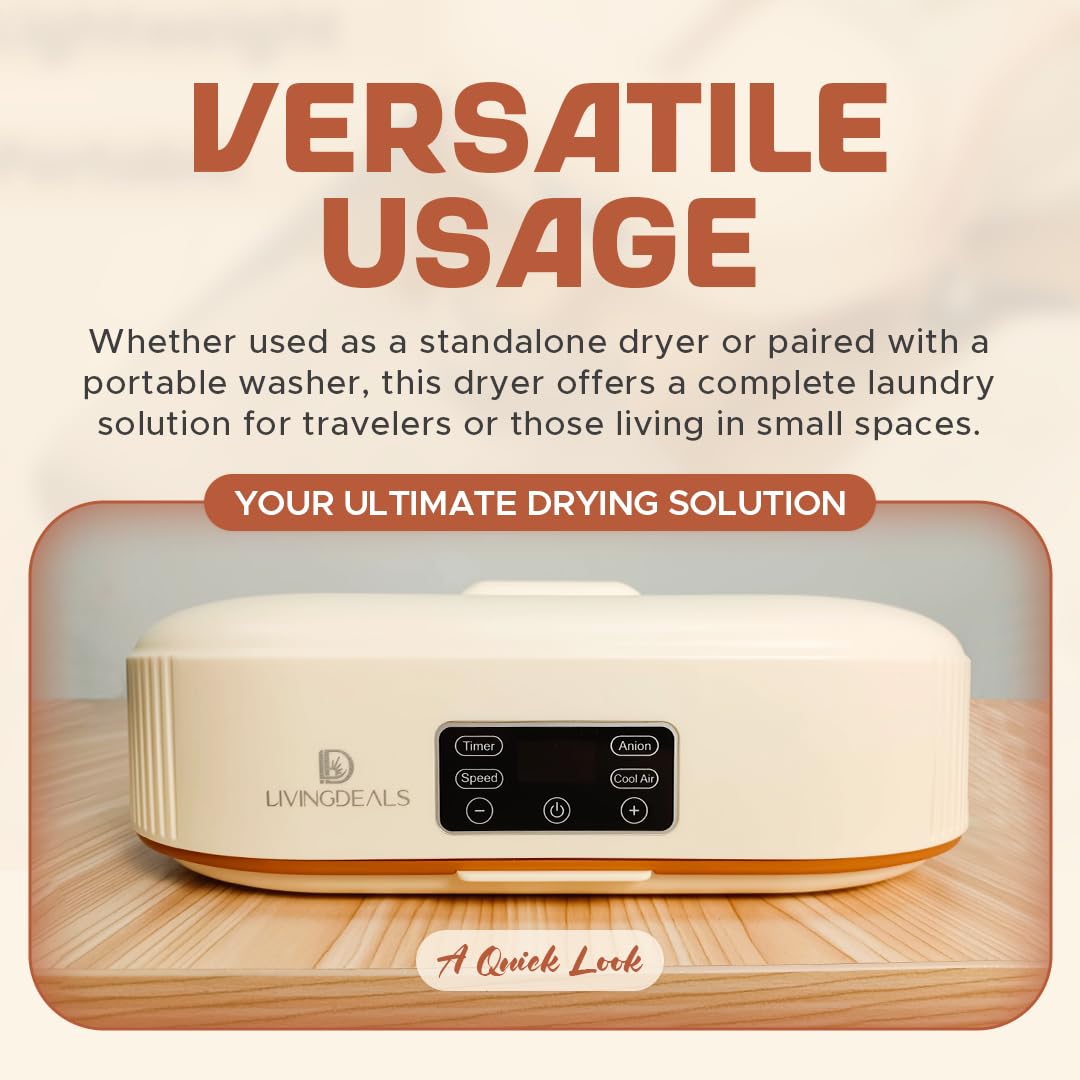 Portable Clothes Dryer - Mini Compact Foldable Electric Laundry Drying Machine with Dry Bag & Timer - Small Quiet Fast-Drying for Apartment, RV, Travel, Home - Holds 12+ Items, Energy Saving