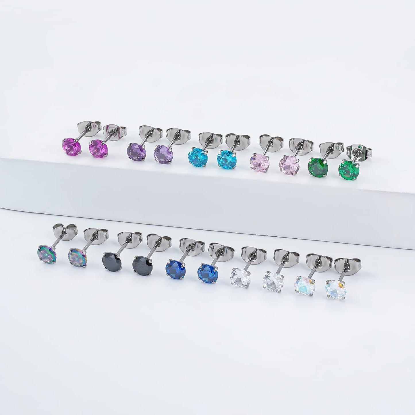 1 Pair Implant Grade Titanium Stud Earrings Set Hypoallergenic 3mm 4mm 5mm 6mm Cubic Zirconia G23 Titanium Earring Studs for Women Men for Sensitive Ear (5mm black)