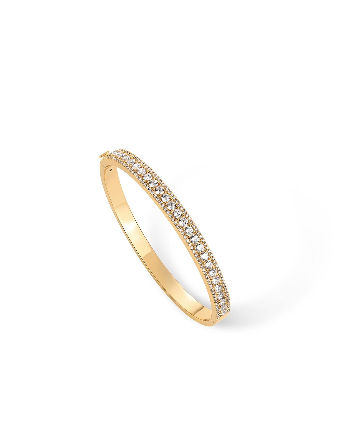 PAVOI 14K Yellow Gold Plated Cubic Zirconia Princess Cut Bangle Bracelet for Women | Classic Love Cuff CZ Stones Bracelet Jewelry